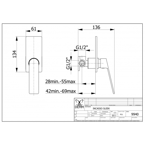 Смесител за душ- за вграждане DEMM Sleek 9940, хром